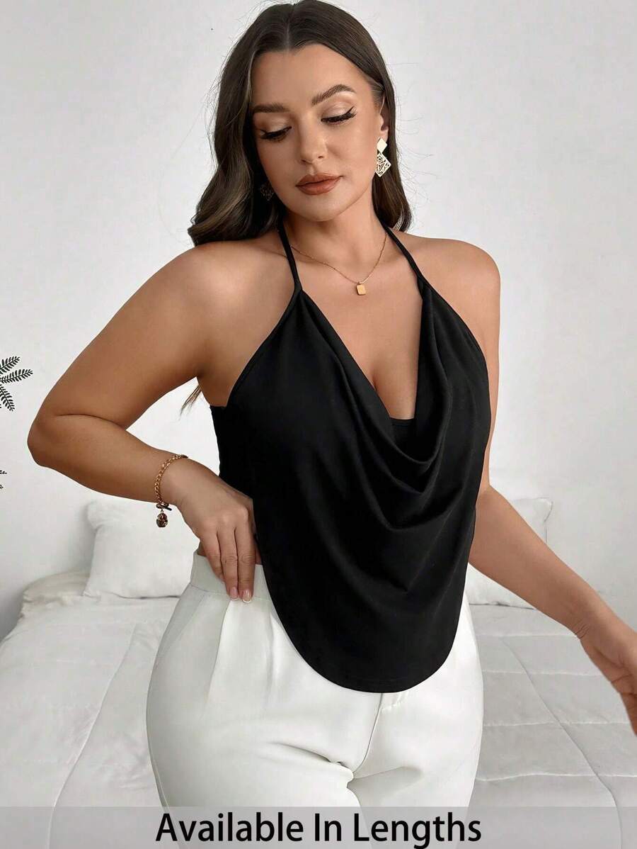 SHEIN PETITE CURVE Plus Size Sexy Solid Color Spaghetti Strap Tank Top