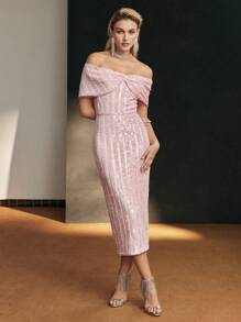 MOTF Soiréza CONTRAST SEQUIN OFF SHOULDER EVENING DRESS - Black - View 6