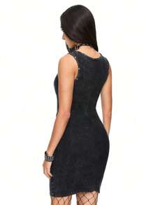 ROMWE Fairycore Women's Star Printed Snowflake Fabric Bodycon Dress With Hip & Pearl Details