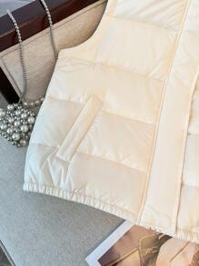 SHEIN Gilet sans manches polyvalent et décontracté à col montant blanc pour adolescente - Nude - Voir 8