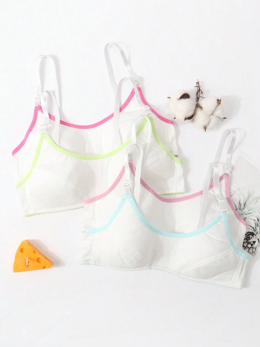 Teen Girl Contrasting Trim Simple Lingerie - Multicolor - View 1