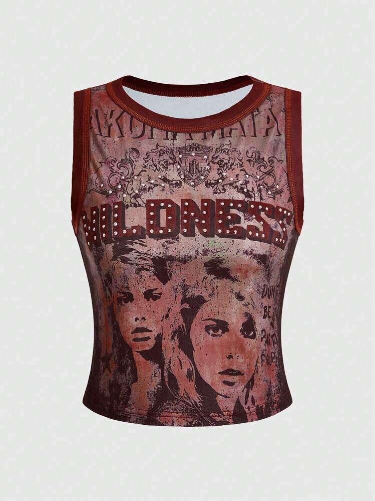 ROMWE Grunge Punk Women's Y2K Letter & Figure Print Crew