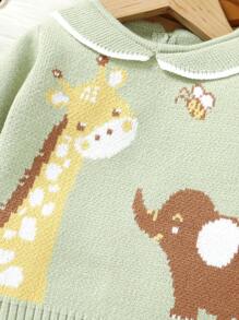 Áo len cổ tròn dệt kim dài tay màu xanh lá cây dễ thương họa tiết hươu, voi và ong cho bé gái, mềm mại và thoải mái khi mặc hàng ngày, ngoài trời, du lịch, nghỉ mát, ở nhà, nhà trẻ, vui chơi - màu xanh lá - Xem 5