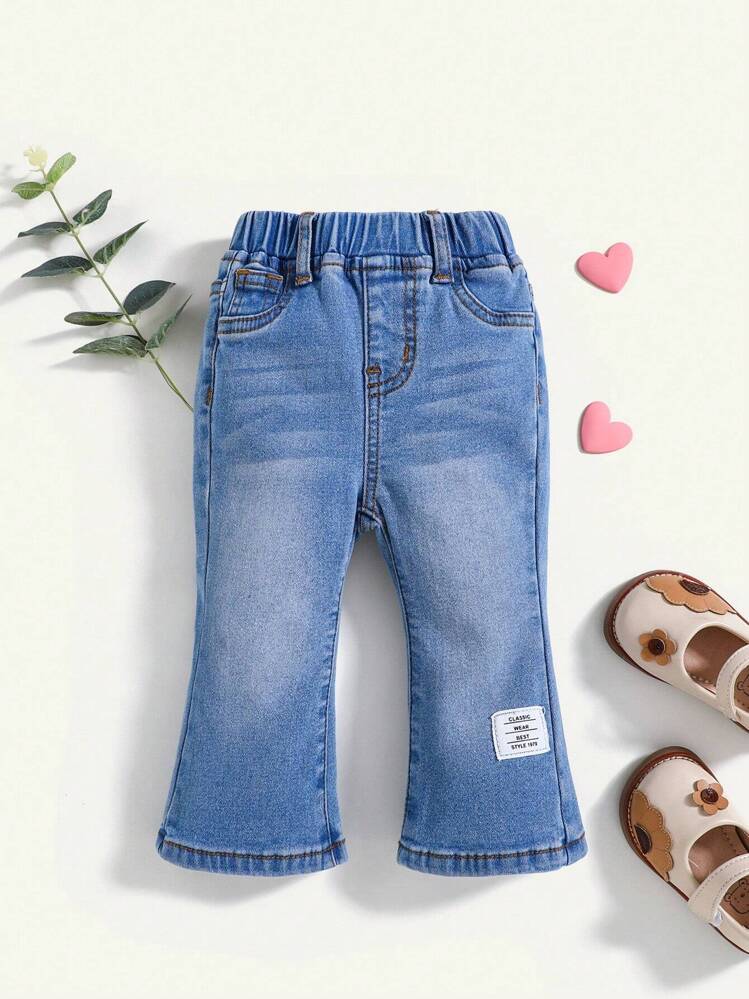 Cozy Pixies Baby Girl Blue Denim Stretch Flared Jeans - Light Wash - View 6