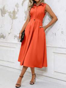 EMERY ROSE Đầm Maxi Không Tay Cổ Đứng Kiểu Chữ A Tối Giản Màu Trơn Cho Nữ Mặc Hàng Ngày - trái cam - Xem 3