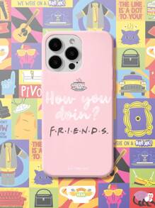 FRIENDS X SHEIN Funda de teléfono con logotipo rosa, lema y estampado de café - Rosa - Ver 1