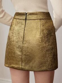 MOTF PREMIUM 金属拉链后背迷你裙 - 香檳色 - 查看 9