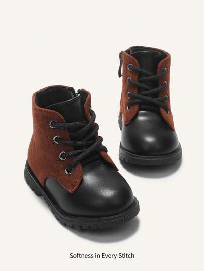 Cozy Pixies 秋冬纯色拼接可爱小女孩透气百搭宝宝踝靴 黑色