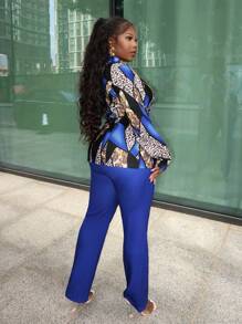 Slaydiva Elegant Full-Print Blazer And Trouser Set - E - Multicolor - View 2