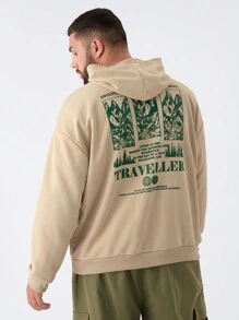 Manfinity NXTstreet Sudaderas con capucha de corte holgado para hombre de talla grande con estampado de paisaje de punto, aptas para otoño/invierno