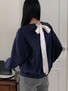 DAZY 女士撞色系带宽松运动衫