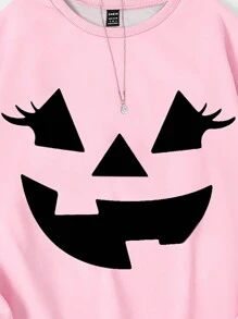 Różowa bluza dla mamy i córki, Chic Mom & Me, długi rękaw, różowy sweter z nadrukiem uśmiechniętej buźki, na Halloween i jesienne święta - Różowy - Zobacz 5