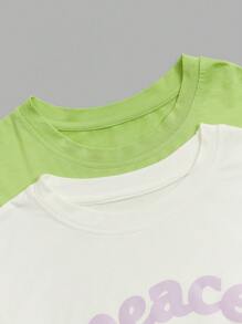 2 件/套女孩“和平与爱”印花套头长袖 T 恤，适合国际和平日 - 彩色 - 查看 4