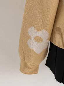 Soleia Plus Size Women V-Neck Button Front Loose Floral Textured Cardigan In Beige And White - Khaki - View 5