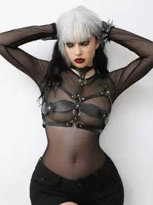 1pc Women Leather Lingerie Accessory - Black - View 4