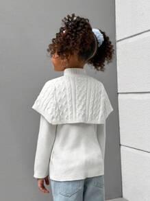 SHEIN 2pcs/Set Toddler Girls' New Solid Color Knit Shawl Collar Pullover Sweater And Casual Matching White Outfit, Autumn - White - View 2