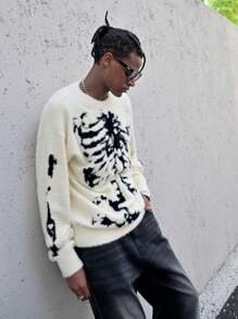 Manfinity EMRG Jersey de punto con patrón de calavera de moda para hombres en otoño - Albaricoque - Ver 4