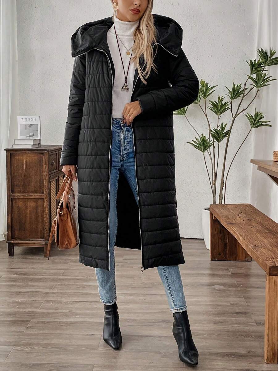 EMERY ROSE Women's Casual Hooded Jacket With Front Zipper - Black - View 1