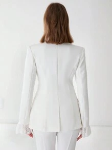 Enchnt Áo khoác blazer ren trơn màu thanh lịch dành cho nữ - trắng - Xem 9
