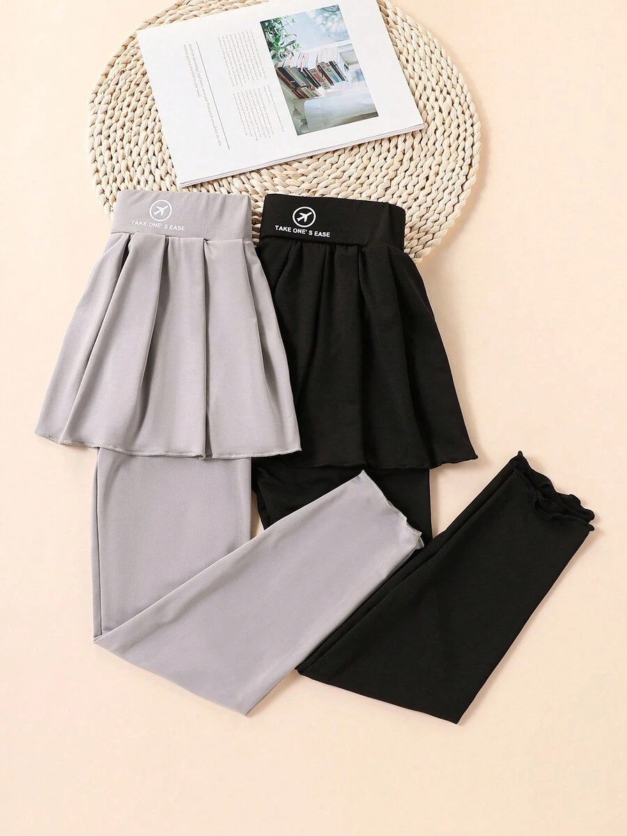 2pcs/Set Tween Girl Casual Comfy Printed Skirt And Leggings Set, Spring Autumn - Multicolor - View 1