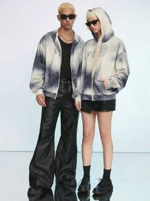 Manfinity VCAY Men's Knit Tie Dye Gradient Printed Hooded Long Sleeve Casual Sweatshirt, Suitable For Spring And Autumn Halloween, For Fall Winter