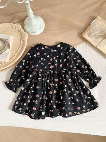 SHEIN Abito lungo a maniche lunghe con delicati motivi floreali carino per bambine, autunno/inverno