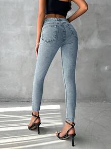 SHEIN PETITE Women's Slim Fit Jeans Without Belt - Light Wash - View 5