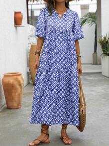 SHEIN LUNE Vacation Leisure Allover Print Dress - Multicolor - View 3