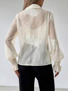 SHEIN Clasi Blusa de manga larga con botones de moda, elegante y encantadora para mujer - Albaricoque - Ver 2