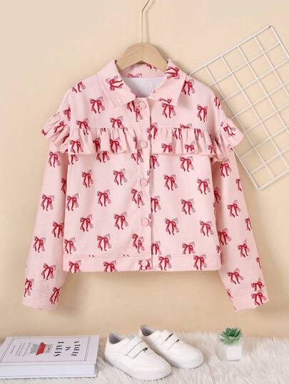 1 件女童灯芯绒蝴蝶印花夹克，秋季