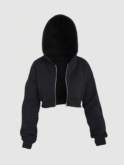 Sweetra 女士前拉链长袖简约短款连帽卫衣，休闲日常穿着，长袖上衣，适合毕业季、返校季、毕业典礼、教师节等场合，秋季返校套头衫。