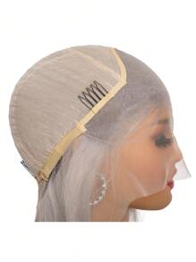 Ren trong suốt Màu Xám Thẳng 13*4 Ren Mặt Trước Bộ Tóc Giả Màu Bạc Tóc Tóc Giả Trước Nhổ Dành Cho Nữ - SGray - Xem 6