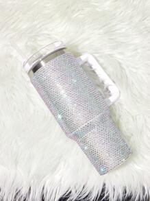 Bình nước giữ nhiệt bằng thép không gỉ 40oz, cốc và cốc có dung tích lớn có quai cầm, trang trí bằng đá giả kim cương và ống hút, bình nước cách nhiệt chân không dùng cho gia đình, văn phòng hoặc ô tô, trường học, cốc có thể tái sử dụng có ống hút nắp lật chống rò rỉ (màu trắng) làm quà tặng Giáng sinh cho ngày lễ - trắng - Xem 13