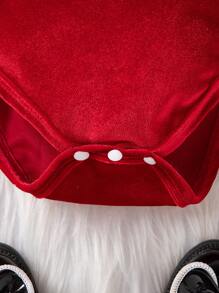 SHEIN 女婴圆点印花网纱褶皱长袖连体衣，保暖，圣诞节礼物 - 紅色 - 查看 5