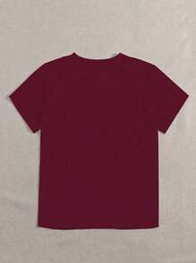 Maweii Plus Size Women's "Faith In God Changes Everything" Letter Print T-Shirt Casual Sports Fashion Short Sleeve Top Streetwear Inspirational Graphic Tees Women Tops, For Summer - Burgundy - View 2