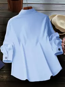 Fashionable Women's Casual Button-Up Shirt,Long Sleeve Tops - Blue - View 3