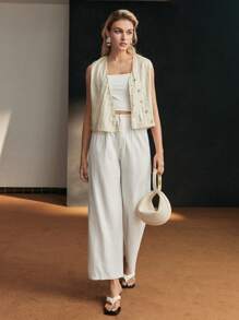 Pantalones de traje de rayas casuales para mujer, verano - Blanco - Ver 7