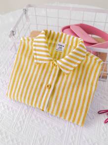SHEIN LMoss Kids Chemise à manches longues rayée, mignonne et polyvalente pour bébé fille, pour l'extérieur et les vacances
