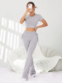 SHEIN Sport Studio Skin-Friendly & Soft  Workout Short Sleeve T-Shirt And Jogger Pants Set, Moisture-Wicking & Quick-Drying