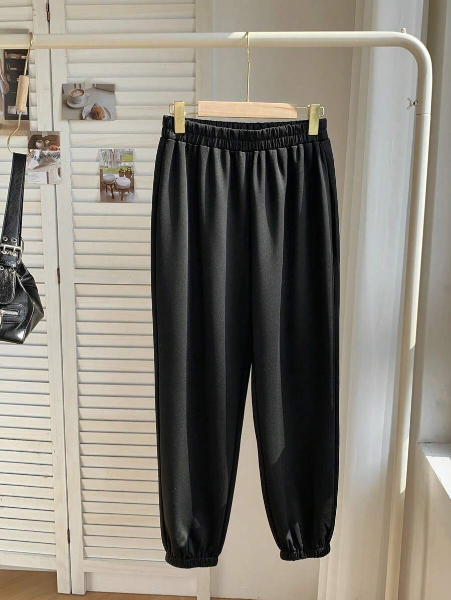 Comfortcana Quần nỉ thể thao baggy chạy bộ Air Layer Fleece màu đen, phù hợp với mọi phong cách và đa năng, mùa thu và đông - màu đen - Xem 1