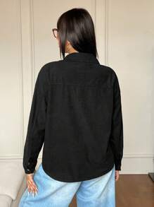 SHEIN EZwear Chaqueta de trabajo de talla grande para mujer de unicolor con bolsillos, corte holgado, manga larga, primavera y otoño