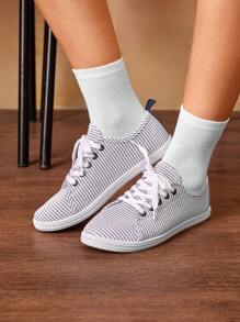 CUCCOO EASI Women's Casual Striped Flat Shoes Fall Tainers - Blue - View 3