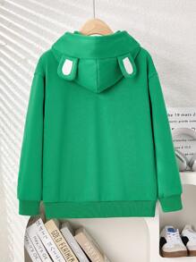 女士新款时尚休闲鼠耳熊掌四叶草连帽衫，绿色幸运四叶草图案，日常家庭装（妈妈和我的 3 件套单独出售） - 綠色 - 查看 2