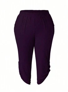SHEIN LUNE Plus Size Solid Color Ruched Minimalist Casual Pants