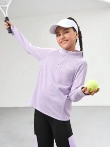 Sparklyn Tween 女童浅紫色长袖透气 T 恤，儿童户外运动训练上衣 - 淡紫色 - 查看 3