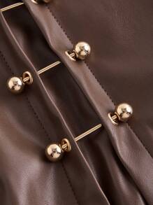 SHEIN MOD Saia Vintage de Couro Sintético Linha A Marrom Plus Size com Recorte Lateral e Recorte Metálico, Saia de Couro Sexy de Outono