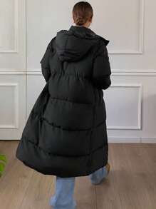 DAZY Women's Loose Fit Hooded Zipper Long Sleeve Padded Coat, Winter Clothes, Winter Women Clothes, Padded Coat Women - Black - View 2