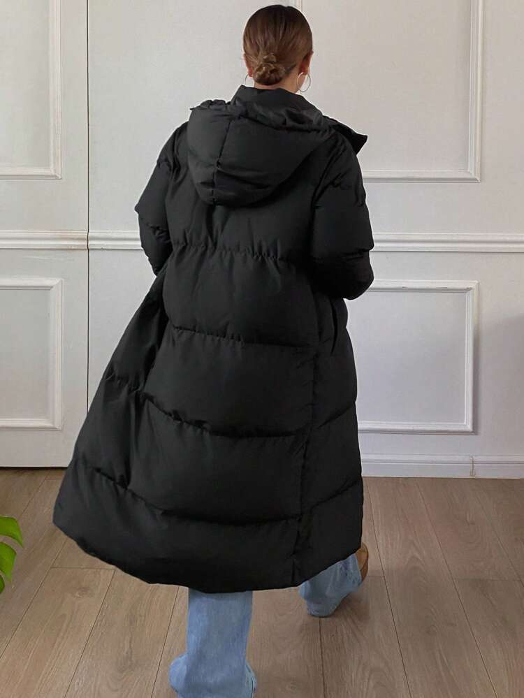 Women's Loose Fit Hooded Zipper Long Sleeve Padded Coat, Winter Clothes, Winter Women Clothes, Padded Coat Women