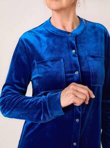 Miaspire Women's Round Neck Button Front Long Sleeve Stylish Elegant Blouse