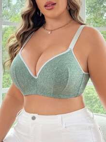 Plus Size Women Underwire Bra With Supportive Cup, Comfortable Breathable Design - Green - View 5